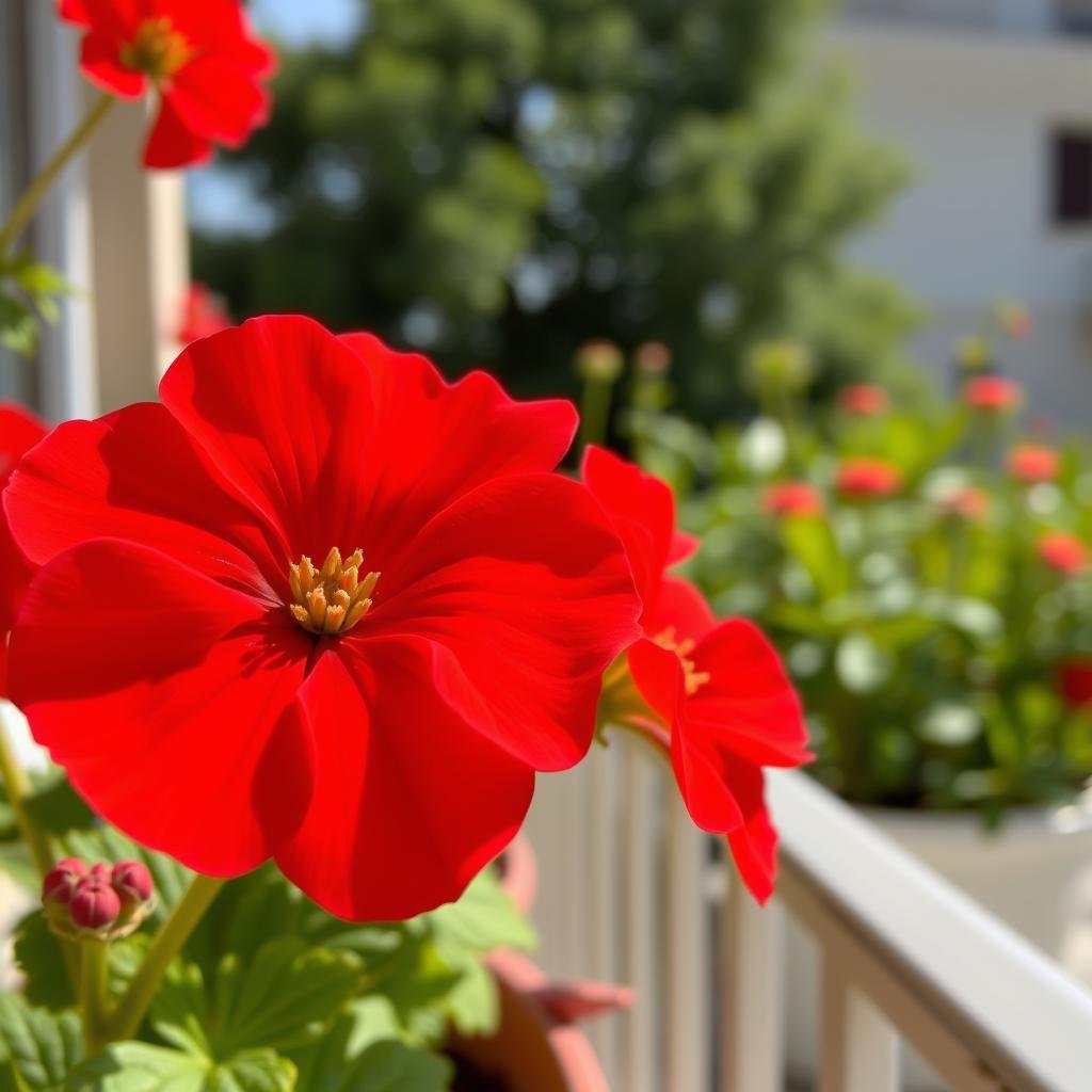 Pelargonia rabatowa na słonecznym balkonie - TOP 15 kwiatów na balkon lub taras