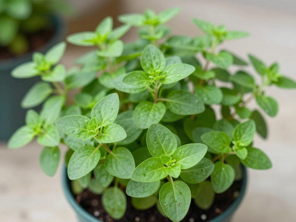 Oregano w doniczce z charakterystycznymi owalnymi liśćmi