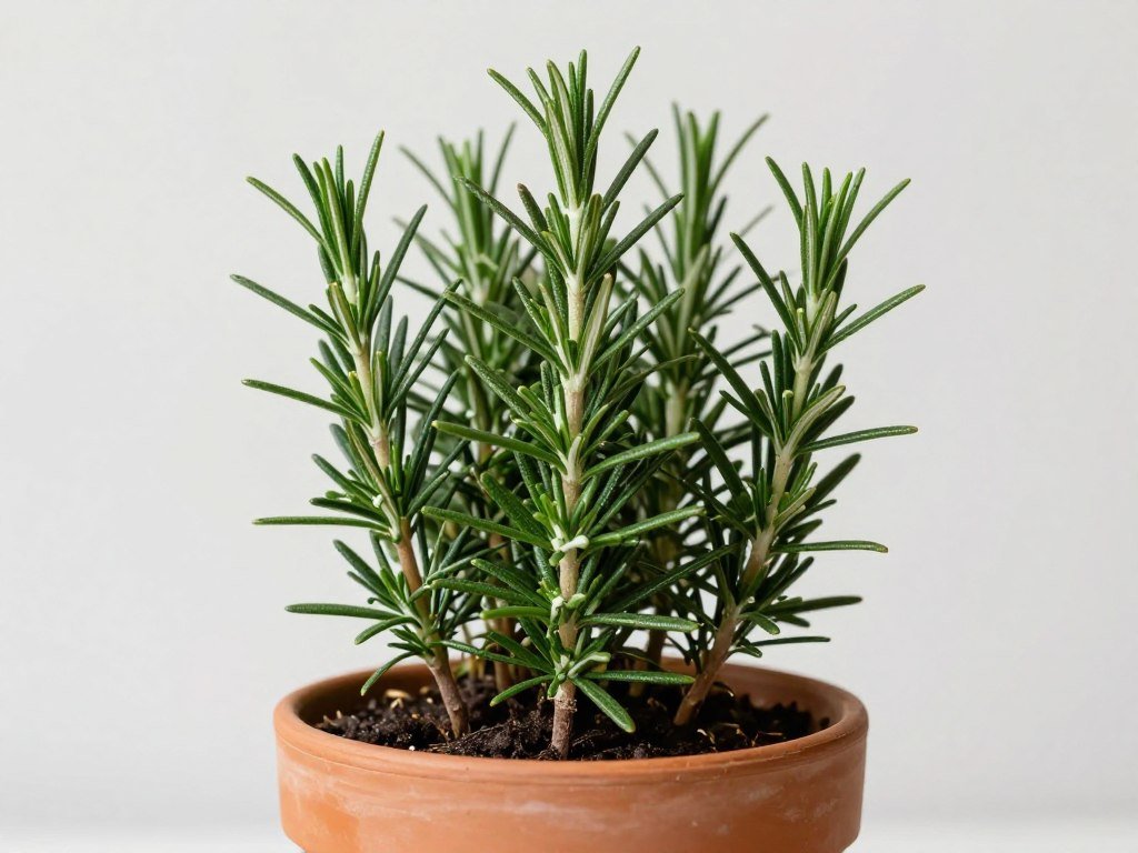 Rozmaryn w doniczce z charakterystycznymi igłowatymi liśćmi