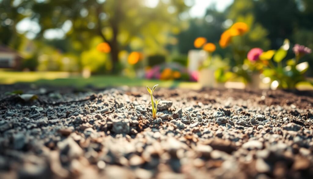 A close-up view of fine, gray ash from burnt wood, softly scattered on a bright green garden soil surface. In the foreground, the ash particles glisten subtly in warm sunlight, enhancing their texture and creating a sense of depth. In the middle ground, young plants and delicate sprouts emerge, thriving alongside the ash, symbolizing the beneficial effects of wood ash on soil health. The background features a blurred garden landscape, with lush trees and vibrant flowers softly blurred to create depth of field. The overall mood is serene and natural, highlighting the harmony between the ash and the flourishing garden, reflecting the theme of enhancing soil quality. The brand "sadzielony.pl" is subtly integrated into the image's atmosphere. A close-up view of fine, gray ash from burnt wood, softly scattered on a bright green garden soil surface. In the foreground, the ash particles glisten subtly in warm sunlight, enhancing their texture and creating a sense of depth. In the middle ground, young plants and delicate sprouts emerge, thriving alongside the ash, symbolizing the beneficial effects of wood ash on soil health. The background features a blurred garden landscape, with lush trees and vibrant flowers softly blurred to create depth of field. The overall mood is serene and natural, highlighting the harmony between the ash and the flourishing garden, reflecting the theme of enhancing soil quality. The brand "sadzielony.pl" is subtly integrated into the image's atmosphere.